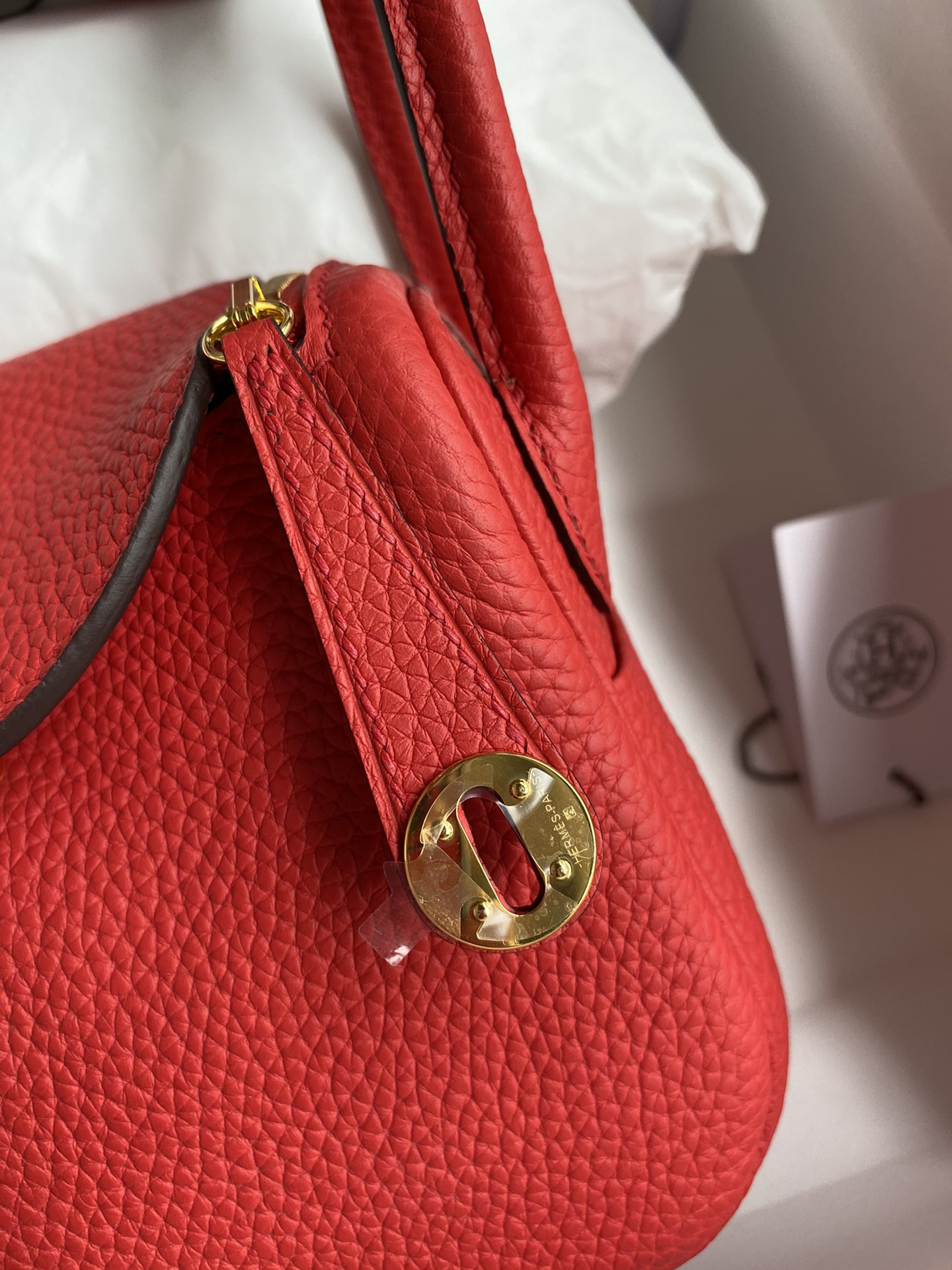 Hermes Mini Lindy 19cm Handbag Shoulder Bag In Red Clemence Leather